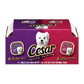 Cesar&nbsp;&nbsp;12 3.5 oz trays of dog food, 6 filet mignon flavor, 6 porterhouse steak flavor Full-Size Picture